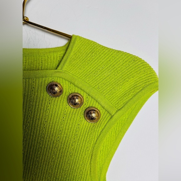 Balmain Neon Green Top Gold Button - Picture 3 of 11